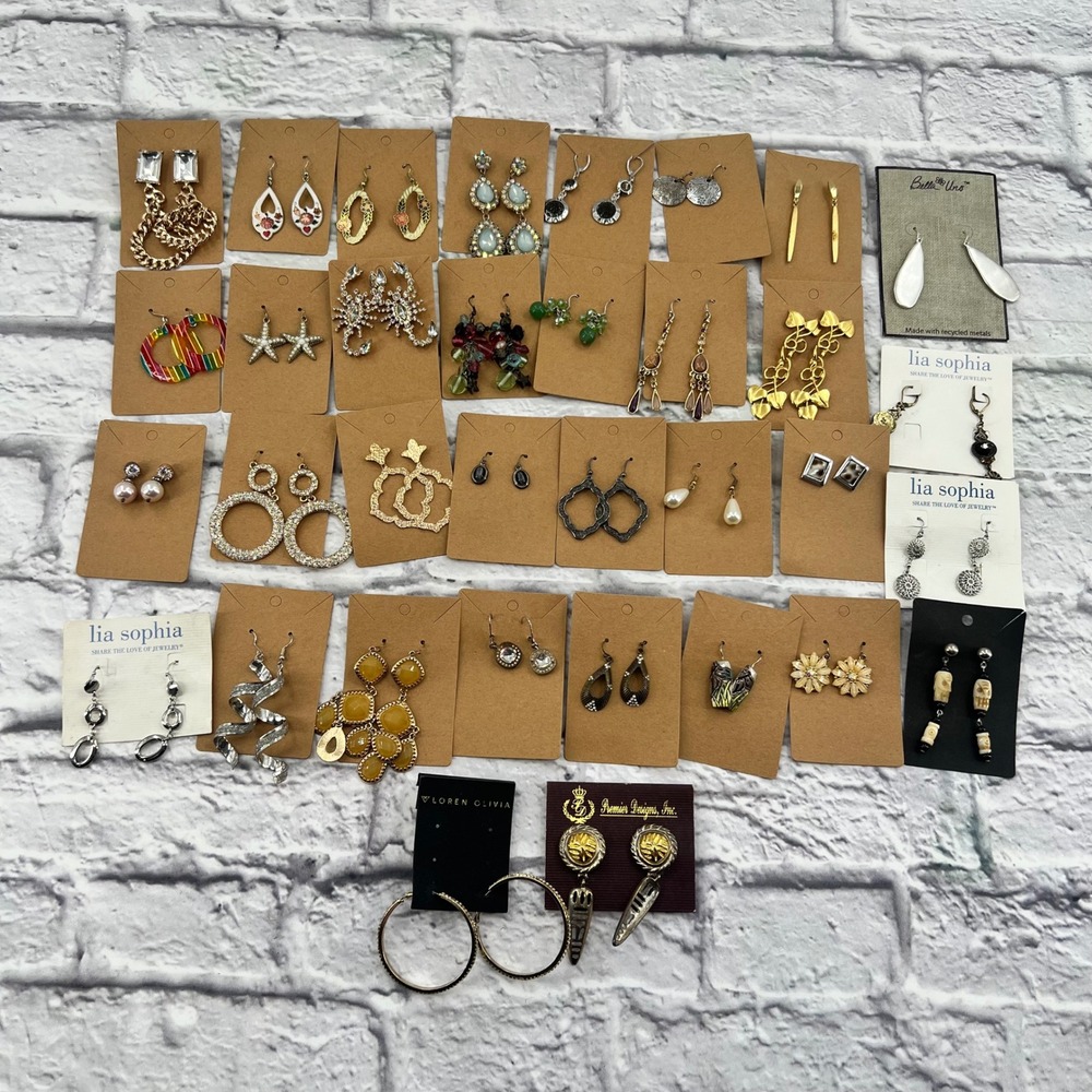 34 Matched Pairs of Assorted Earring Lot Dangle Hoop Beaded Post Boho Wired